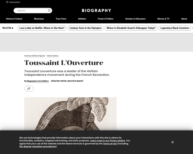 Screenshot of the Toussaint L'Ouverture website