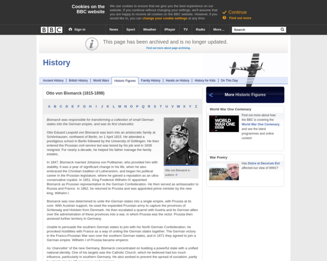 Screenshot of the Otto von Bismarck (1815-1898) website