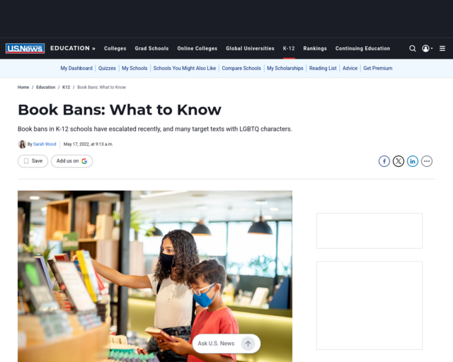 Screenshot of the Book Bans: What to Know website