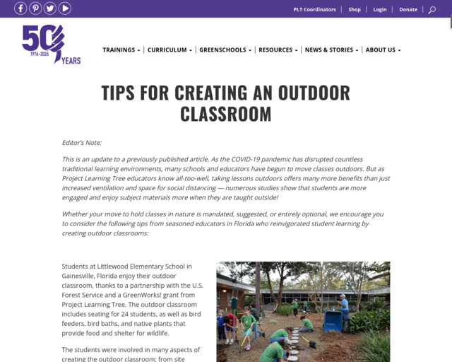 Screenshot of the Project Learning Tree website