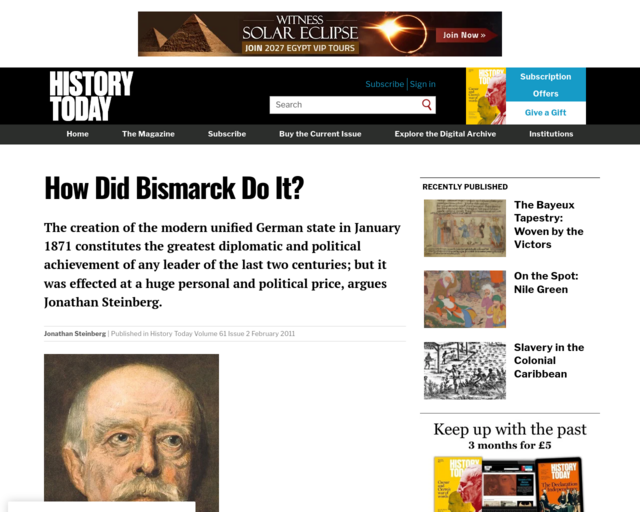 Screenshot of the How Did Bismarck Do It? website