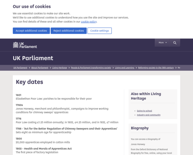 Screenshot of the Key dates website