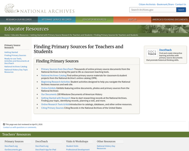Screenshot of the National Archives website