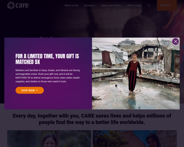 Screenshot of the Care International website
