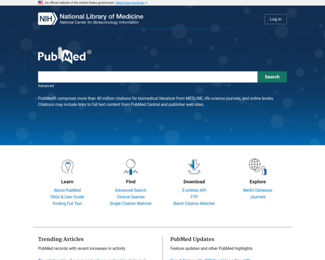 Screenshot of the NLM PubMed website