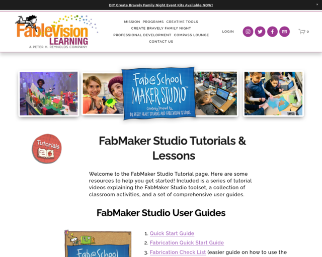 Screenshot of the FabMaker Tutorials website